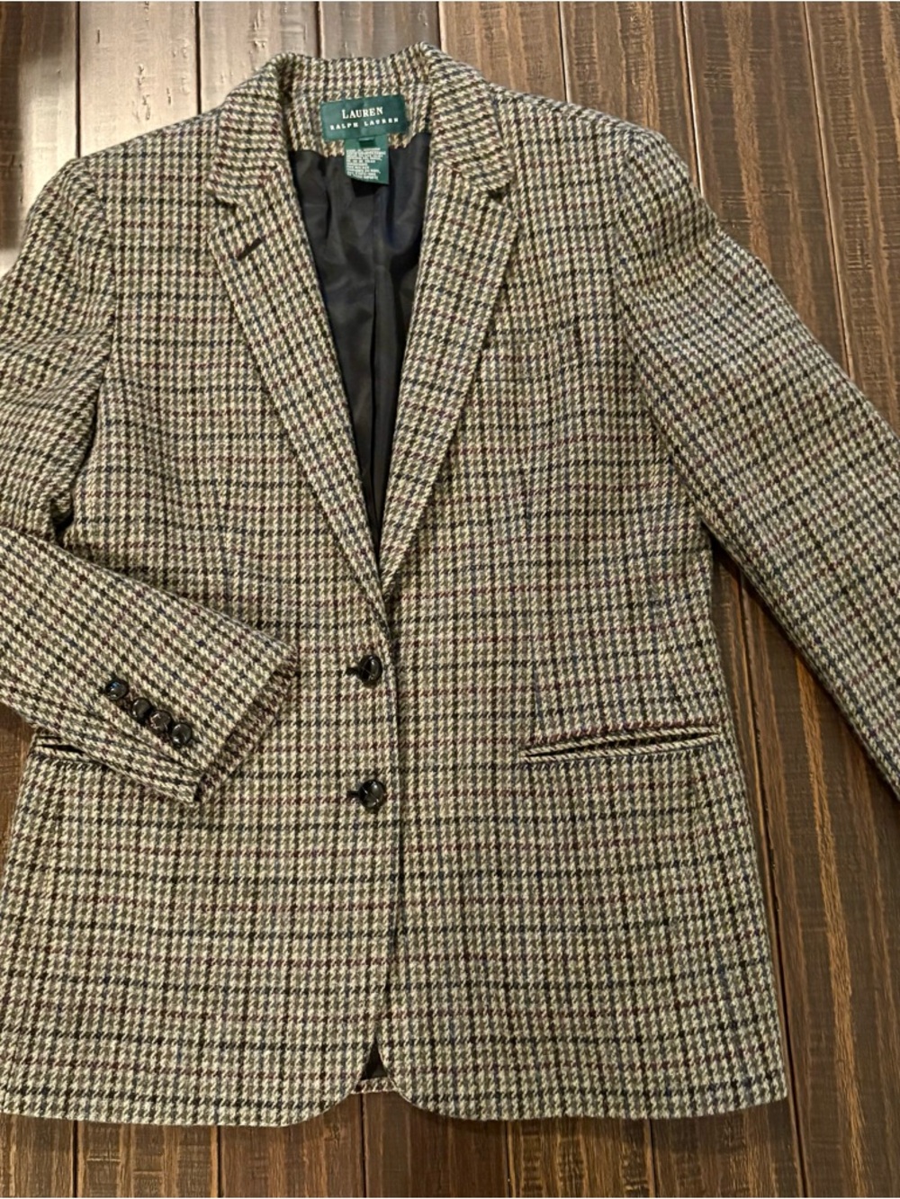 Ralph Lauren “Lauren” Brown Multi Houndstooth Wool Blazer Women’s Size 12